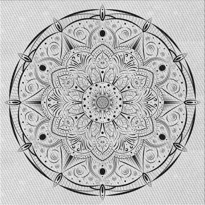 Tapis noir/blanc tissé à la machine, Carré 7 pi