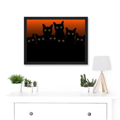 Painting Illustration Eight Black Cat Silhouettes - Single Picture Frame Art Prints
