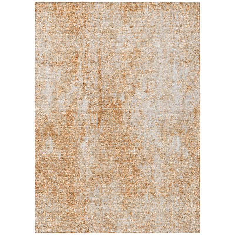 10' X 14' Terra Cotta Copper And Ivory Abstract Washable Indoor Outdoor Area Rug, Rectangle 10' X 14'