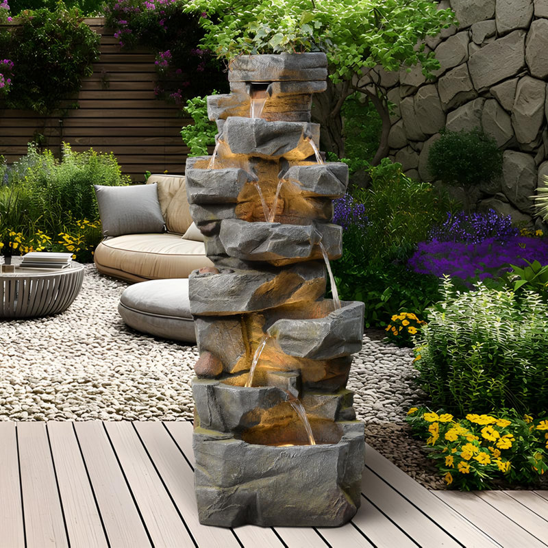 Doraelia Hand Crafted Weather Resistant Floor Fountain with Light