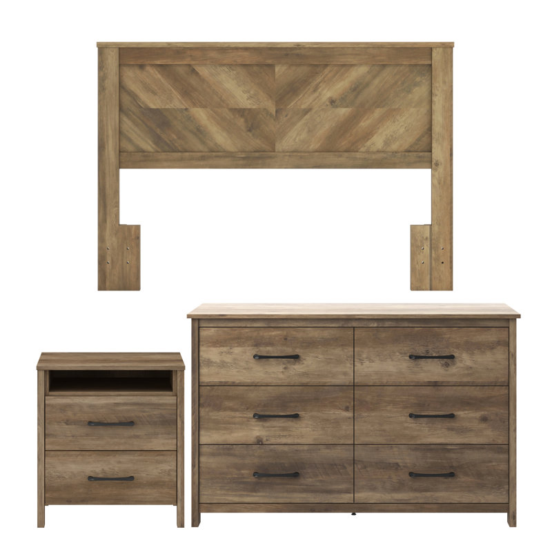 Ensemble de chambre à coucher 3 pièces Adlina, Amber Walnut