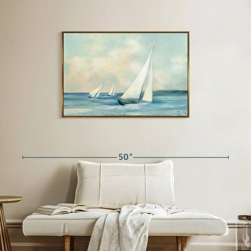 Voiliers au lever du soleil, Cadre flottant doré, 37 po x 25 po