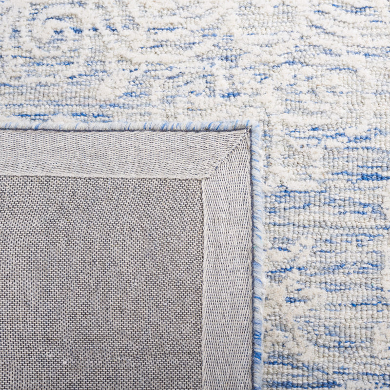 Tapis floral bleu / ivoire en laine / coton touffeté à la main Gosha, Rectangle de 5 pi x 8 pi