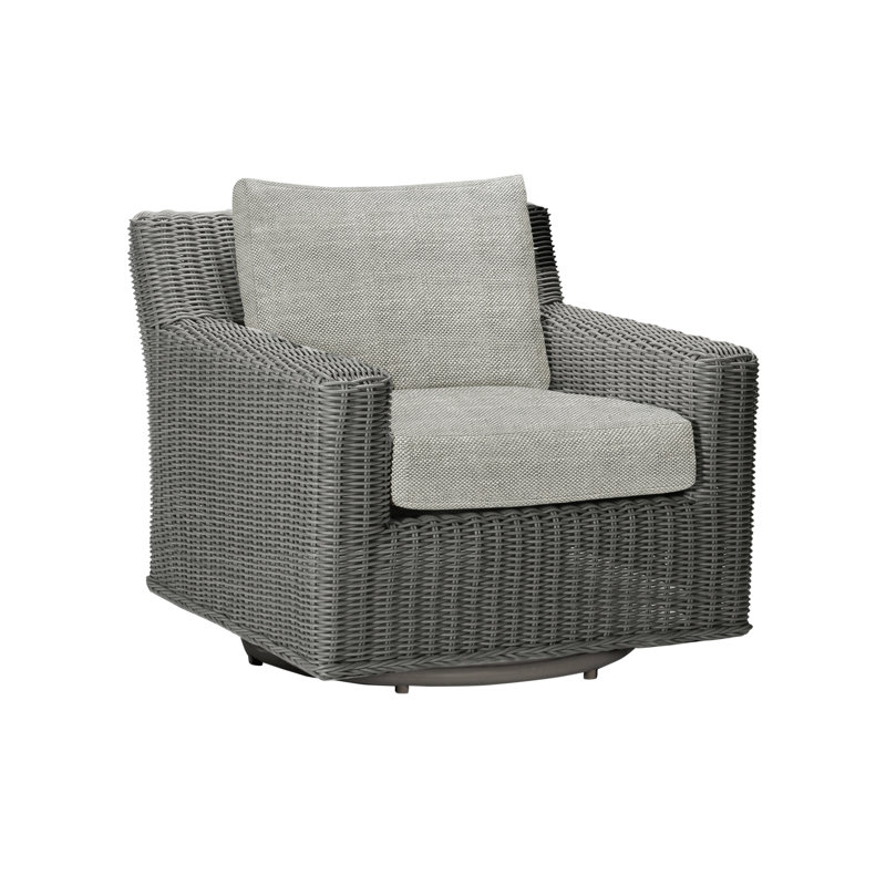 Rustic Swivel Patio Chair with Cushions, No Welt, Slate Gray, Avila Natural White