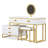GO Modern Style Vanity Table With Movable Side Cabinet And 4-Drawers, Large Size Dressing Table With Mirror And 3-Colours LED Light, Makeup Table With Stool, White, Golden Legs