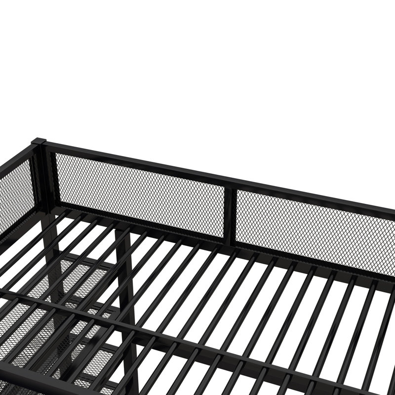 Lit mezzanine double en métal noir avec rangement - 4 tablettes pour une apparence de chambre à coucher soignée et un espace de bricolage efficace, polyvalent et moderne