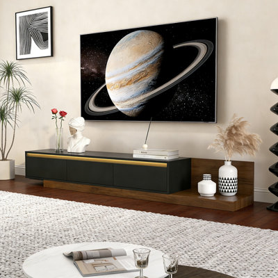 Extendable TV Stand with LED Lights, Modern TV Console with Three Drawers