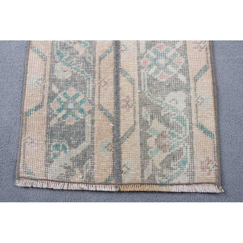 Handcrafted Turkish Patchwork Oushak Rug in Beige for Vintage Styled Kitchen or Bohemian Decor