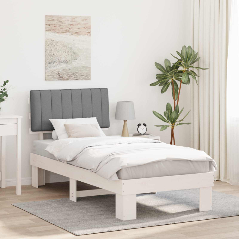 Steel Bed Frame, European Single (90 x 200 cm), Light Grey/White