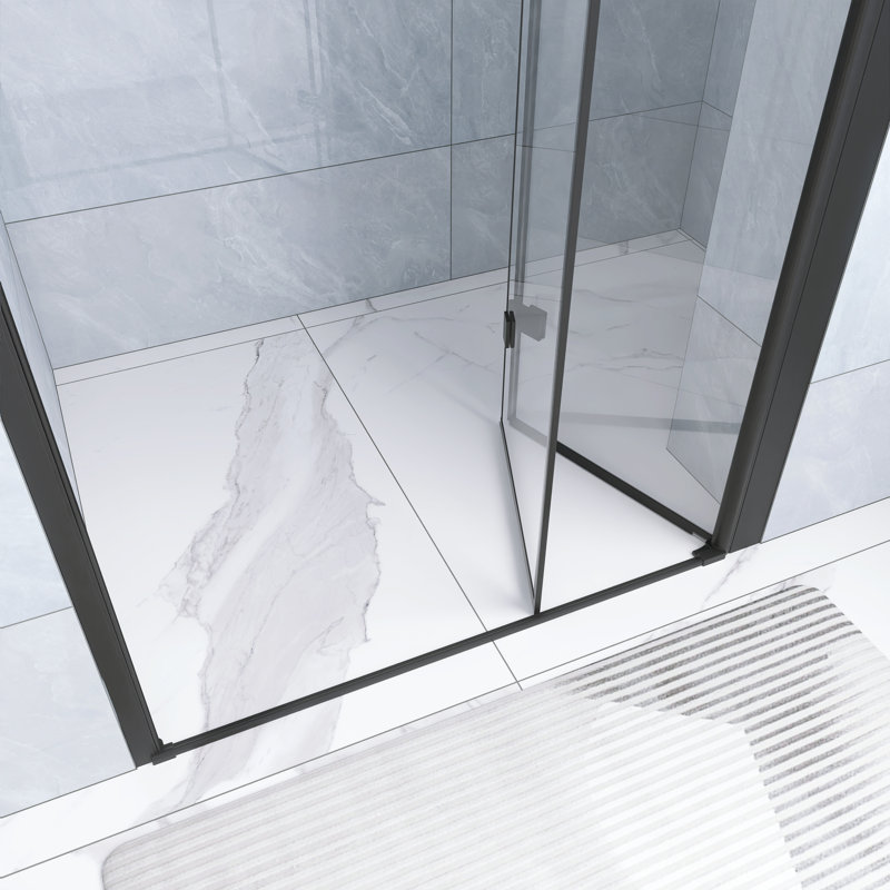 32 .In W X 72 .In H  Bifold Shower Door With 1/4 Inch Thick Tempered Glass  In Matte Black  | Aluminum Frame | Stainless Steel Handle | Explosion Proof Film