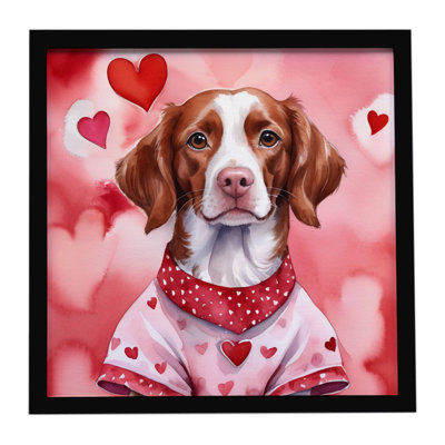 «Brittany Spaniel My Valentine», reproduction d'art encadrée