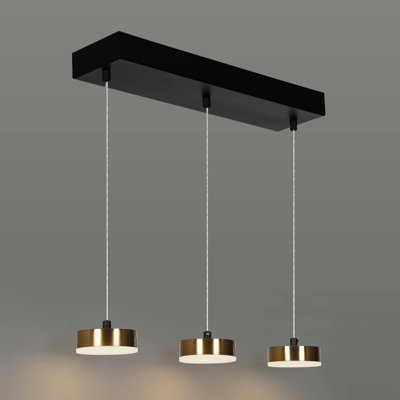 Suspension linéaire à DEL Essinger à 3 lumières, noire et dorée, pour îlot de cuisine, avec câble ajustable