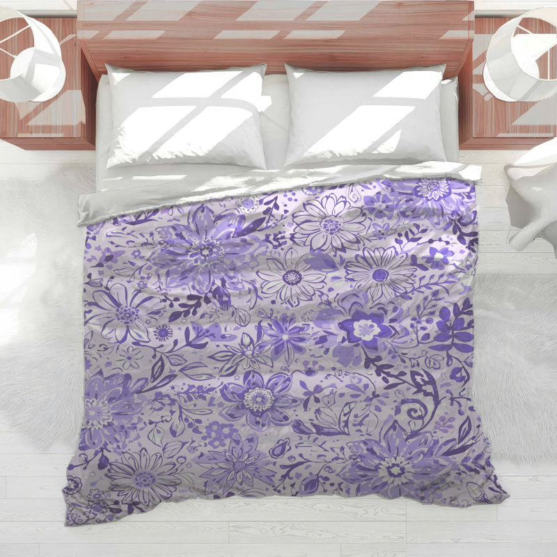 Purple Floral Pattern Comforter, Twin Extra Long