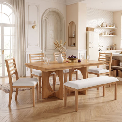 Dining Table Set with Four Chairs and Upholstered Bench