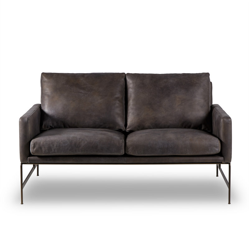 Causeuse à accoudoirs carrés en cuir véritable 54 po Mitchum