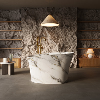 51" Freestanding Soaking Tub, Solid Surface Bathtub, Japanese Soaking Tub with Seat