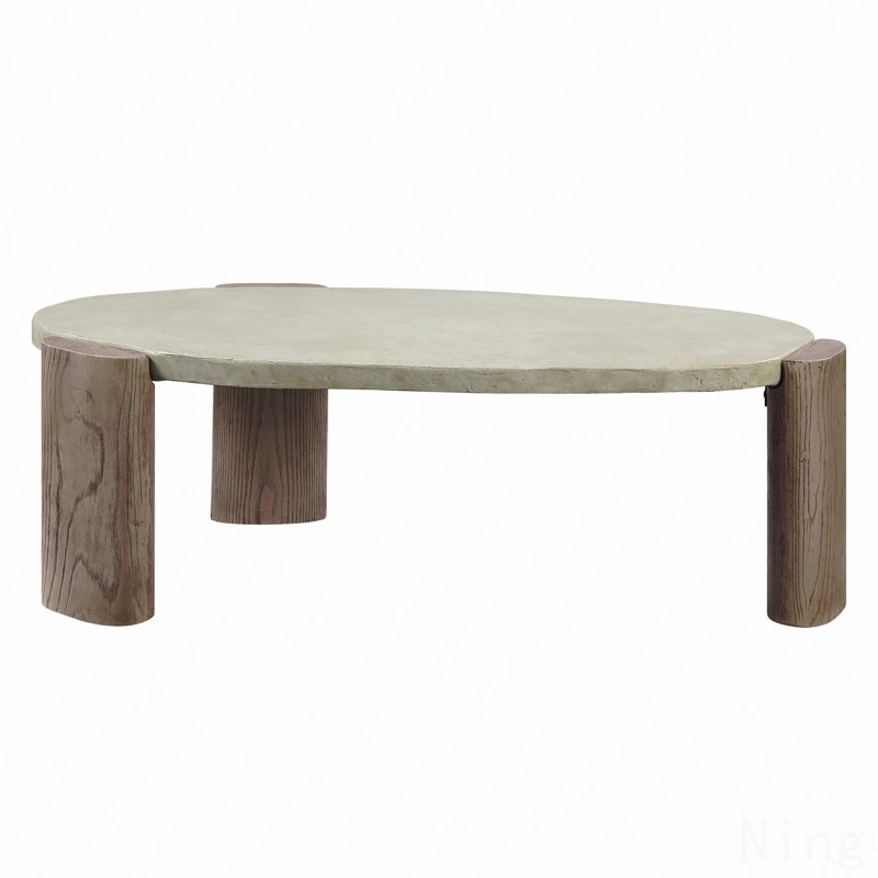 Table basse 1 pièce blanche avec pieds au fini chêne