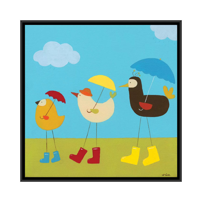 Rainy Day Birds II - reproduction sur toile, H 18 po x l 18 po x P 1,5 po, Toile avec cadre noir, Pas de tapis