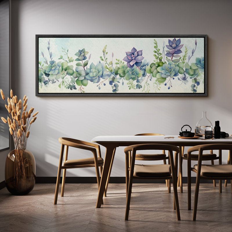 Succulent " Watercolor Succulent Panoramic Botanical Inspired Stripes Rustic Art Decor Extra Large Pictures ", 30" H x 60" W