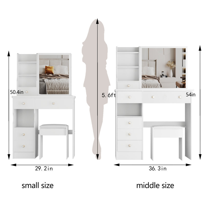 29.2" Vanity Table With Mirror And Storage For Small Space