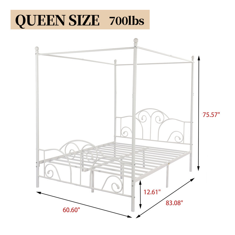 Canopy Metal Bed Frame, White, Queen