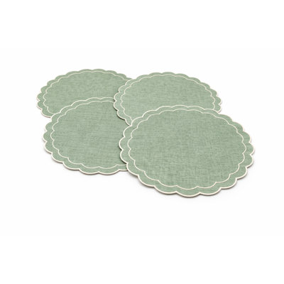 Sage Green Round Placemats Set Of 4 – 15" Scalloped Edge Woven Round Table Mats