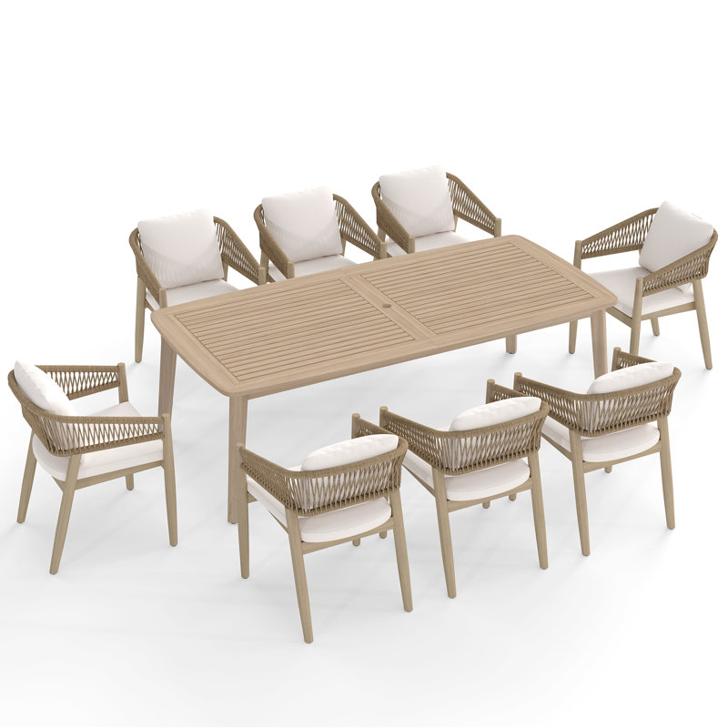 Ensemble repas extérieur pour 8 personnes avec coussins 8 personnes, 8, 29.9" H x 82.7" W x 39.4" D