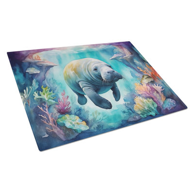 Manatee in a Dreamscape Glass Cutting Board