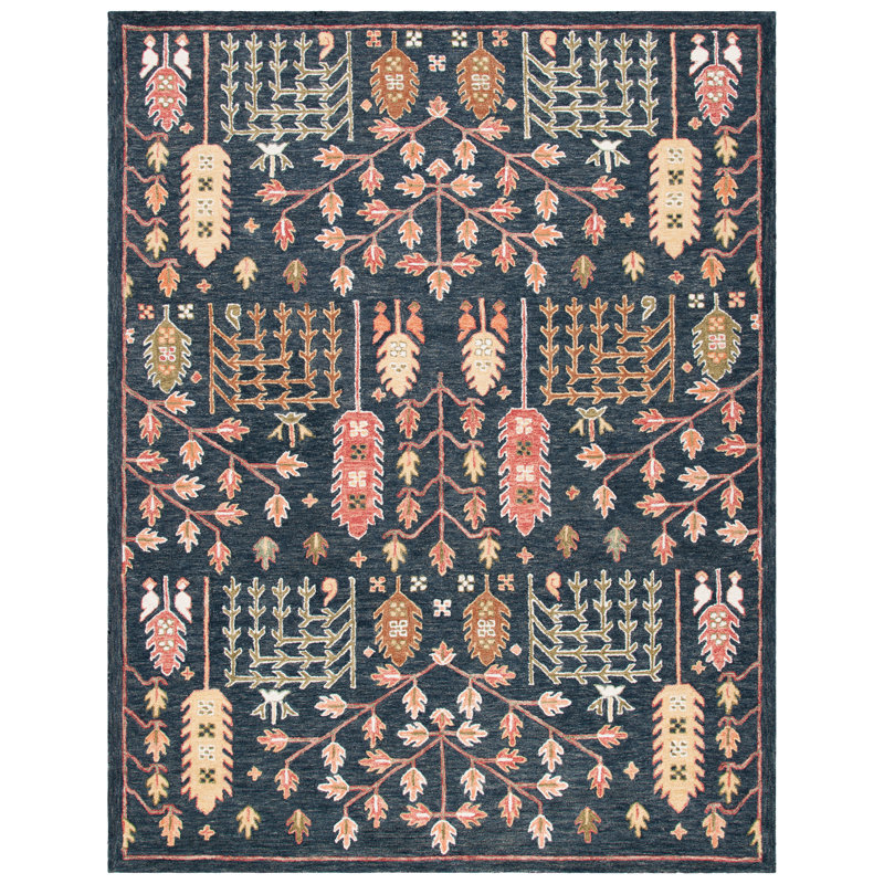 Donnett Southwestern Handmade Tufted Wool Black/Red Area Rug, Rectangle 2' x 3'