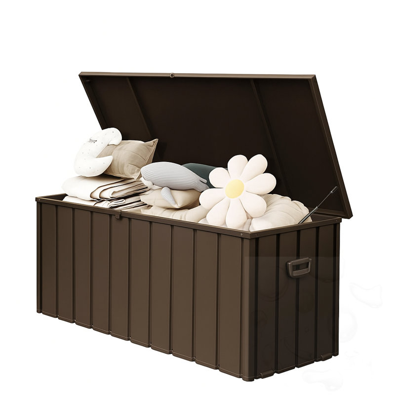 Coffre de terrasse en métal 190 gallons avec rangement verrouillable, Marron foncé