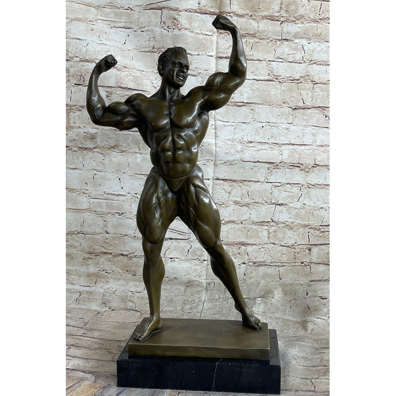 Sculpture en forme de Muscle Man de remise en forme de Mr Muscle Man, trophée en bronze 21 po x 10 po