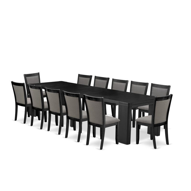 Ensemble de table de salle à manger 13 pièces, table de cuisine rectangulaire et 12 chaises de salle à manger en lin gris Gotham foncé, 39 po x 120 po, noir brossé