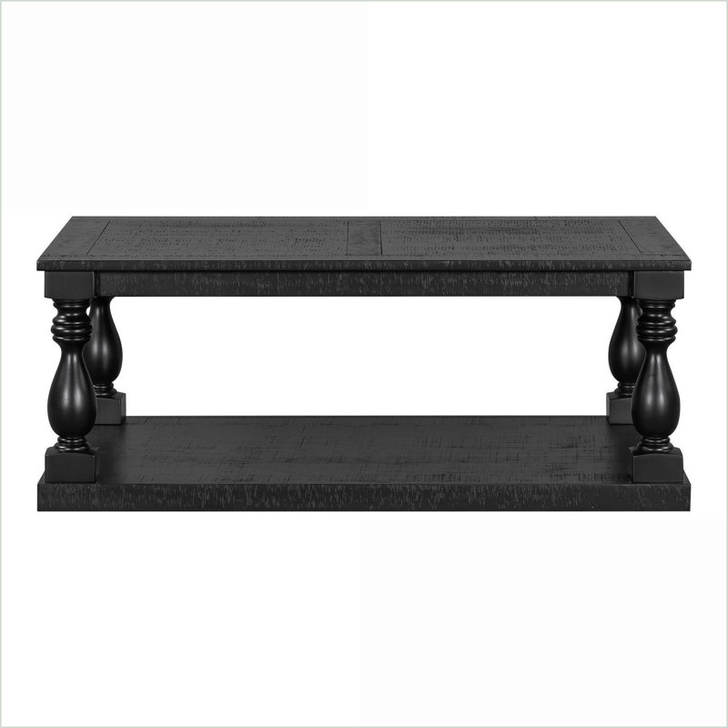 Table basse vintage en placage de pin avec pieds en colonne, facile à assembler pour le salon et le bureau, Noir