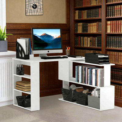 Poste d'écriture, bureau d'ordinateur en coin en L, bureau à domicile rotatif à 360 °