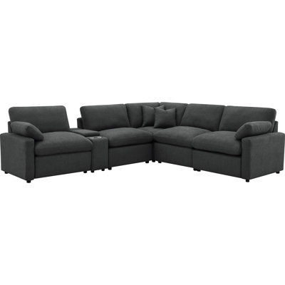 6 Dark Grey Modular Sectional With Power Reclining, Thick Seat Cushions And Pillow-top For Relaxing Reclining In Smooth Padded Seats