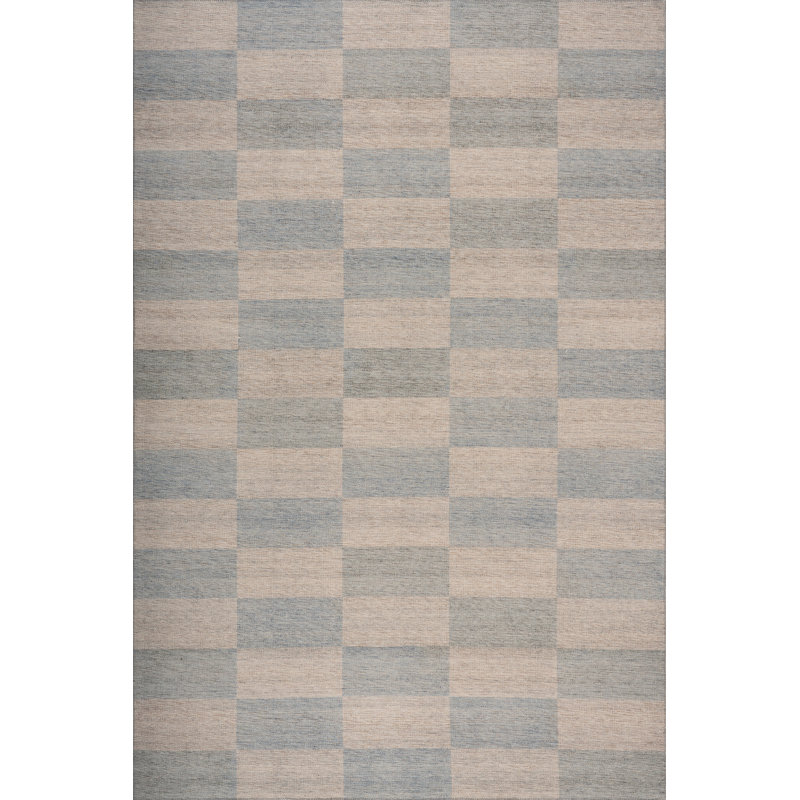  Lysara Checkered Washable Rug, Rectangle 9' x 12', Blue