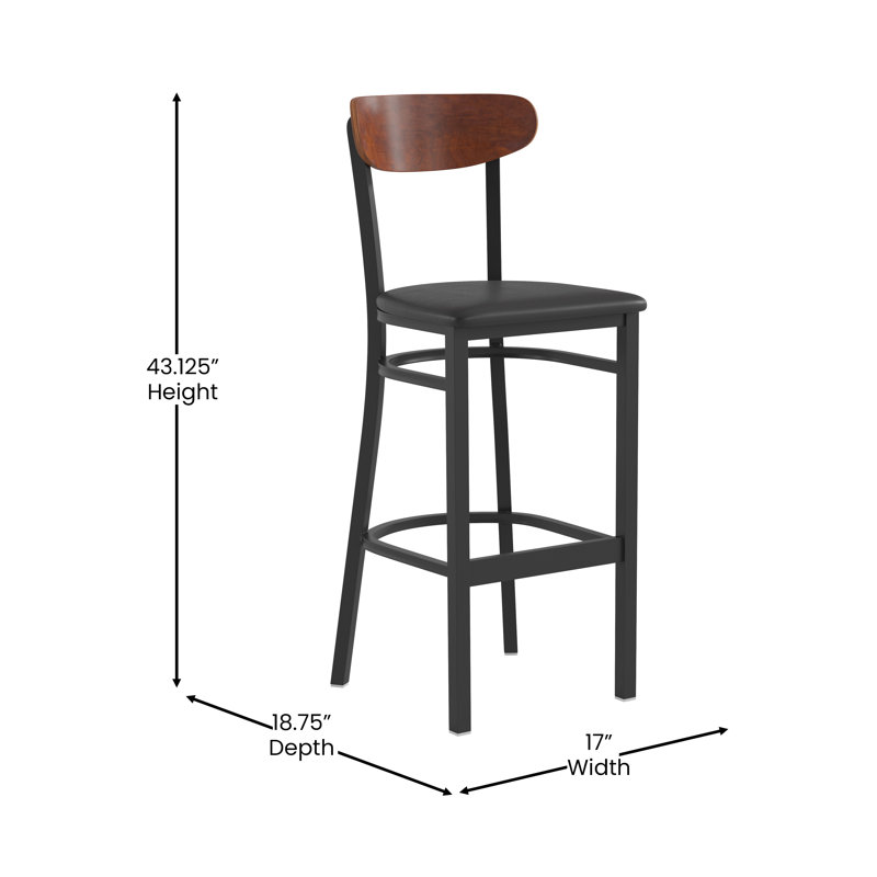Tabouret de bar en métal Everlena, Noir, Noyer