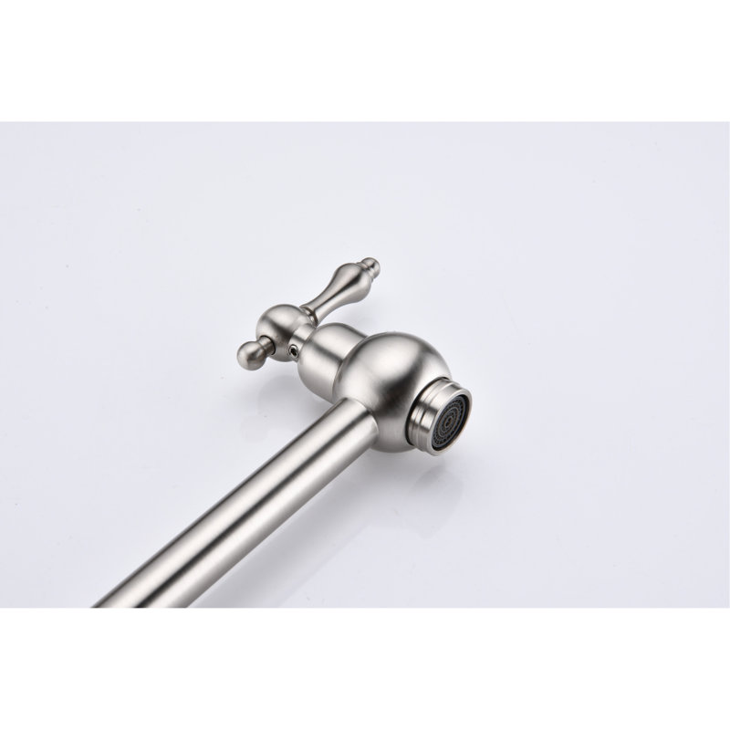 Pot Filler Faucet Wall Mount Brushed Nickel, Double Handles An Even And Consistent Water Flow, Corrosion Treatment, Quiet Splash- Output System Nickel Mount, Arm Increases Practicality, Spillage,