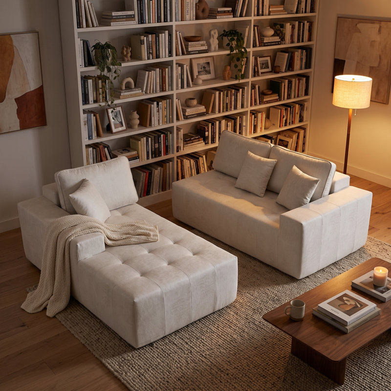 Canapé-lit à compression en L 4 places, Matériau du revêtement: beige