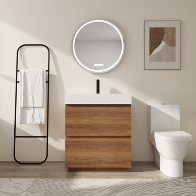 30" Small Bathroom Vanity for Powder Room with Two Drawers, Easy Assembly