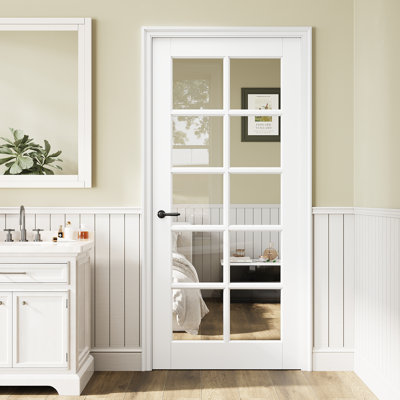Interior Clear Glass Door 10 Lite Primed Pantry Door Slab Solid Core Modern Standard Door For French Door Without Hardware