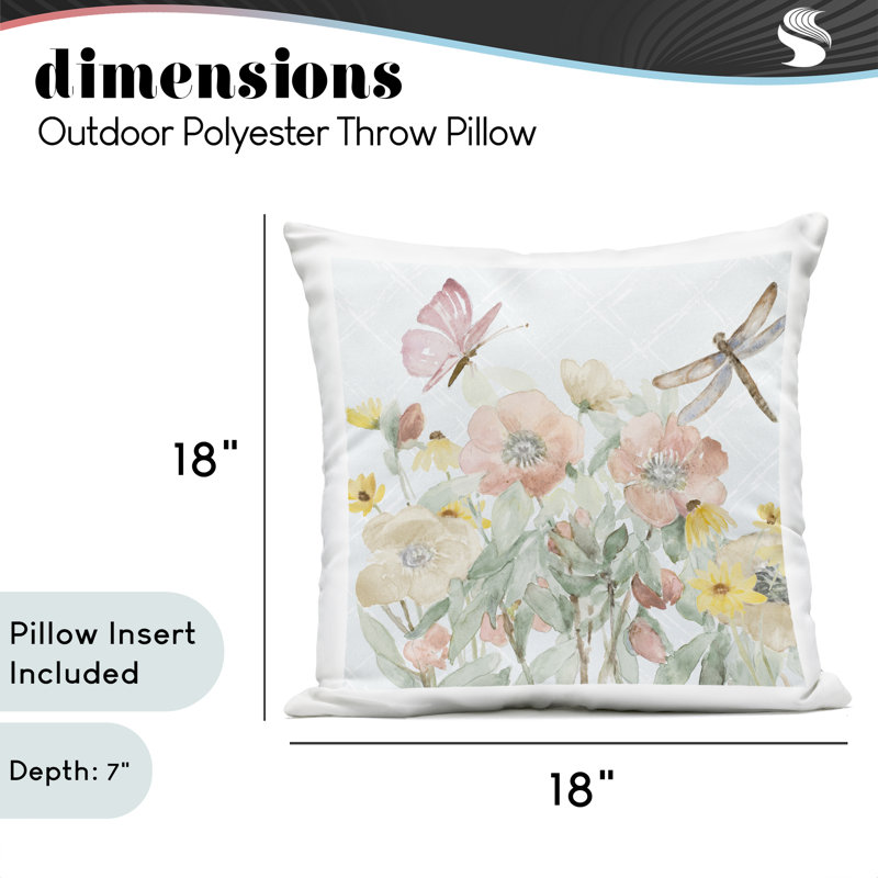 Coussin d'extérieur imprimé Garden Joy Flowers, par Lanie Loreth, 18 x 7 x 18, Fleurs vertes, Simple