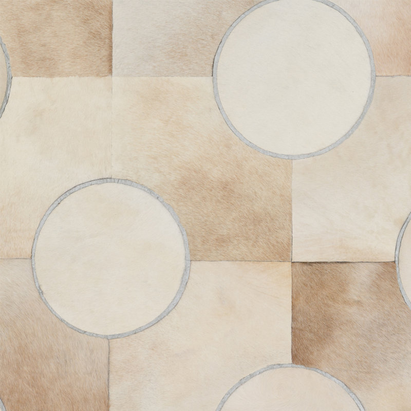 Art Hide X Greg Natale Cowhide Block Print Area Rug, Rectangle 6'7" x 9'8", White/Cream