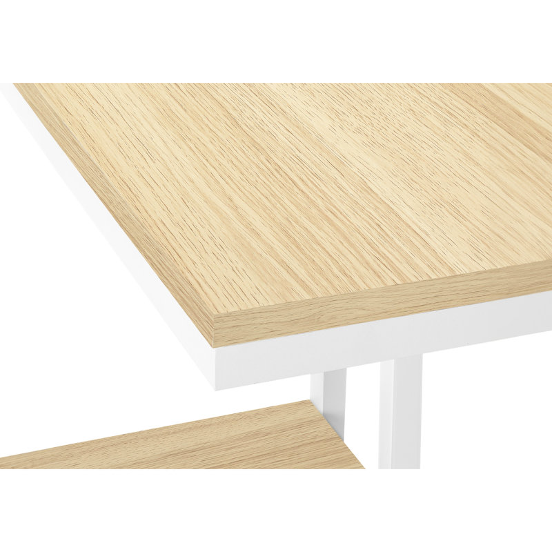 Support à collation contemporain - stratifié naturel, métal blanc, pour le salon et la chambre à coucher, table d'appoint et finition stratifiée requises, structure en métal, avec tablette