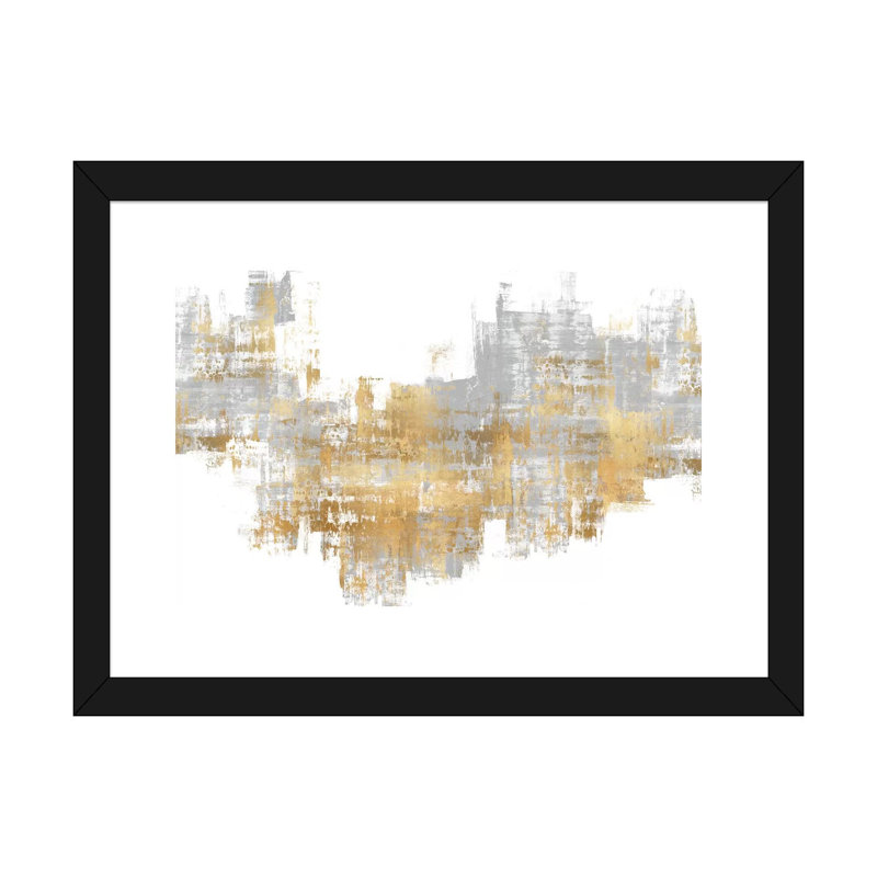 "Dynamic Gold on Gray II" par Alex Wise, reproduction d’art, Papier encadré noir, H 24 po x l 32 po x P 1 po, Blanc