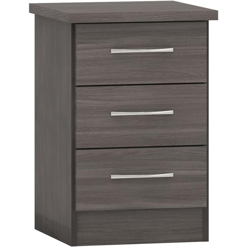 Cascio 3 Drawer Bedside Table, Black Wood Grain