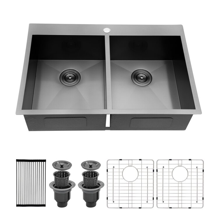Beslend 33'' L Undermount Double Bowl Stainless Steel Kitchen Sink