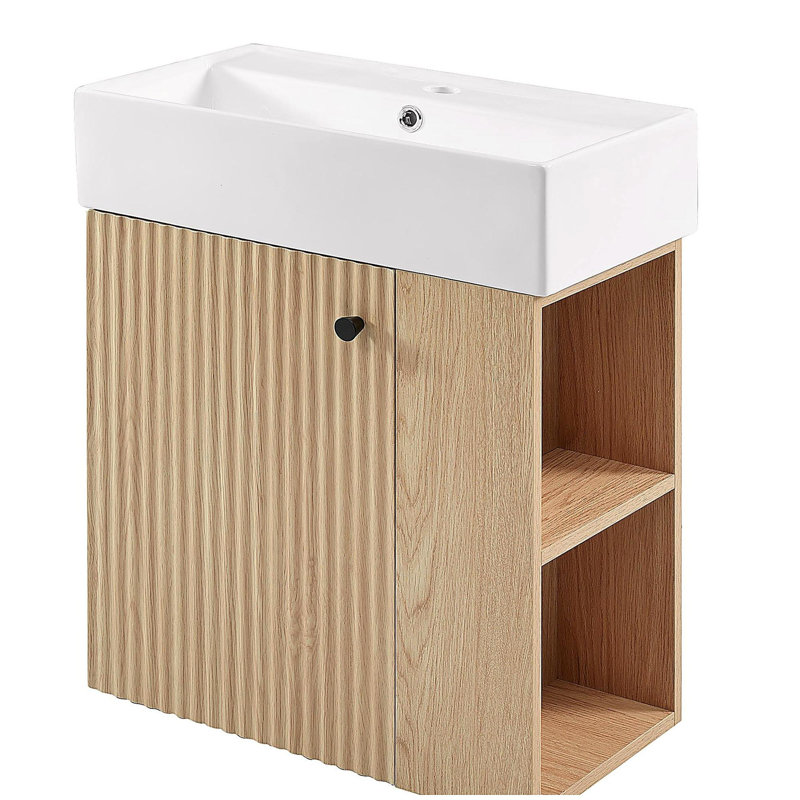 Meuble-lavabo flottant 21,6 po avec lavabo en céramique, Bois