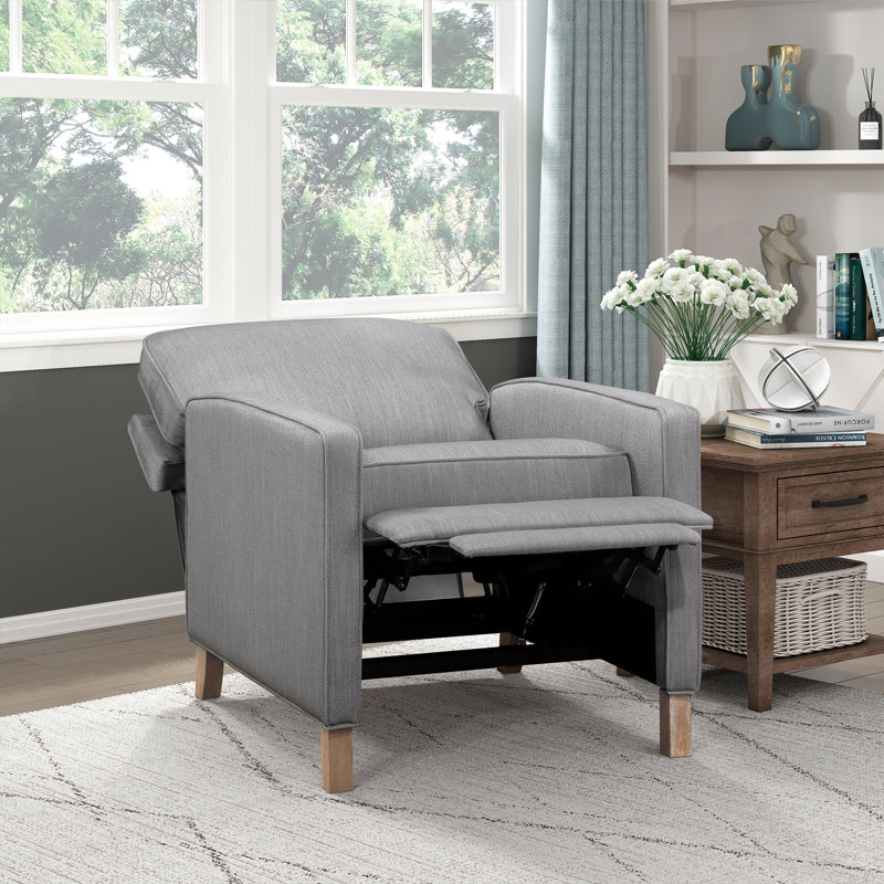 Fauteuil inclinable traditionnel en tissu texturé 29,5 po Abuzar avec pieds en bois apparents, conception compacte et mousse haute densité