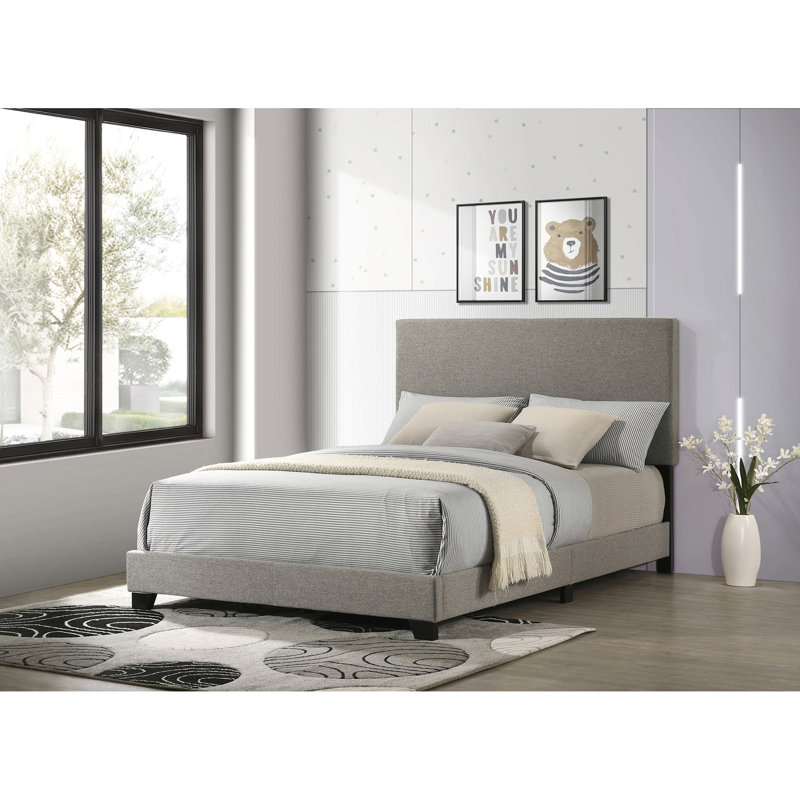 Lit à panneau tapissier double taupe, tête de lit rembourrée pour le style et l'élégance, bois d'ingénierie en bois d'hévéa, pieds en bois massif noir, largeur de 82,82 po, combinaison, longueur 58 po